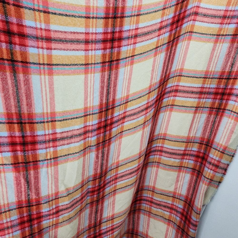 Red Plaid Neck Scarf | 58" Square Wrap Shawl | Fall Autumn Winter Layering Cover - Picture 5 of 6